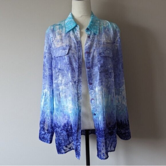 Allison Daley semi sheer ombre neon multicoloured button down blouse - Picture 1 of 6